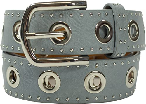 fashionchimp Damengürtel mit XXL-Ösen und Nietenbesatz, Gürtel im Vintage-Look, Jeansgürtel, Breite ca. 3,5cm (Blau, BW90cm - Gesamtlänge 105cm)