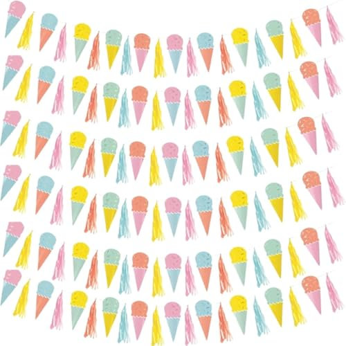 Unique 16750 Paper Garland with Tassels-1.82 m-Pastel Ice Cream Summer Party-1 Count (Pack of 1), Multicolour