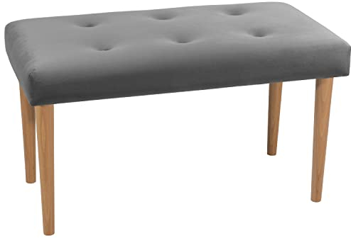 LORDLY Sitzbank mit Beinen aus Buche Prudhomme NAT 80x40cm - grau Veloursstoff, Innensitz, Polsterbank mit Samtbezug, Bank für Wohnzimmer, Schlafzimmer, Flur