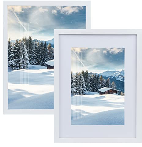 Joyshare Bilderrahmen 30x40cm set of 2, mit Passepartout Schwarz Holz Weiß MDF-Holzrahmen 16 Zoll,Modern Natur mit Acrylglas/Portraitrahmen/Wechselrahmen (weiß, 30x40cm)