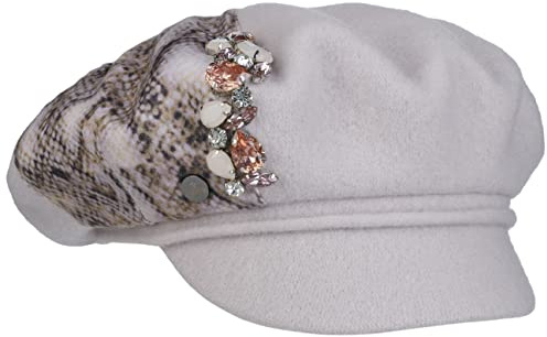LIERYS Snake and Stones Ballonmütze - Schirmmütze mit Schlangenprint - Baker-Boy-Stil - Damencap aus Wolle - Made in the EU - Damen - Herbst/Winter