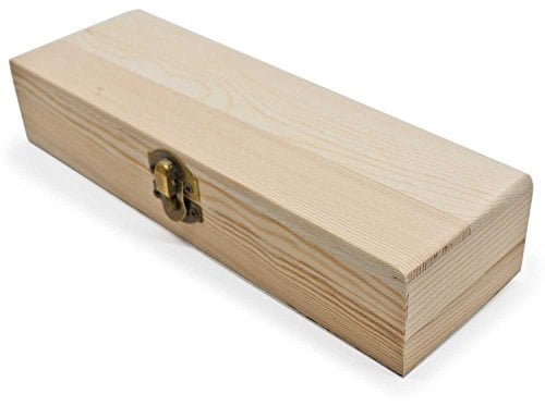 Plain Unfinished Wood Pencil Box, Unpainted Small Rectangle DIY Artist Tool and Brush Storage Box Case with Locking Clasp