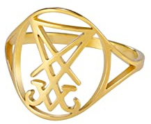 LIKGREAT Lucifer Sigil Ringe Satanic Cross Band Ring Sigil of Lucifer Seal of Satan Ringe Demon Devil Gothic Ring Edelstahlschmuck Geschenke für Männer Frauen