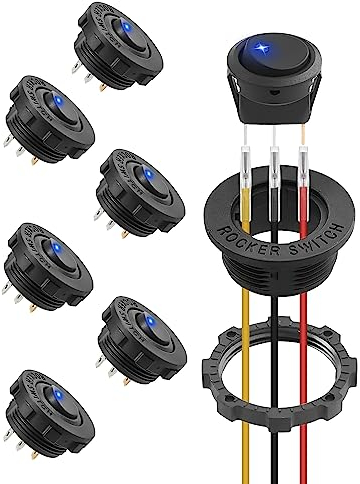 6PCS Interruttore a Levetta 12V 20A Interruttore a Bilanciere Rotondo 3 Pin Interruttore Rotondo ON/OFF Interruttore di Illuminazione a LED Blu Interruttore Impermeabile Autobloccante per Auto Barca