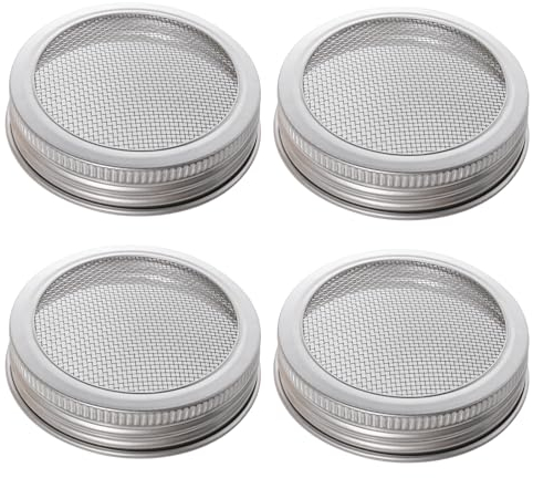 4 Stück Siebgläser aus Edelstahl, Keimgläser, Einmachgläser mit breiter Öffnung, Deckel für den Anbau von Bohnen, Samen und Salat (70 mm)