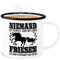 Emaille Becher Blechbecher - Pferde - Tassen - Niemand ist perfekt, aber mit einem Friesen ist man verdammt nah dran - 300 ml - Weiß Schwarz - sprüche pferd friese reit reiter pferdebesitzer horse