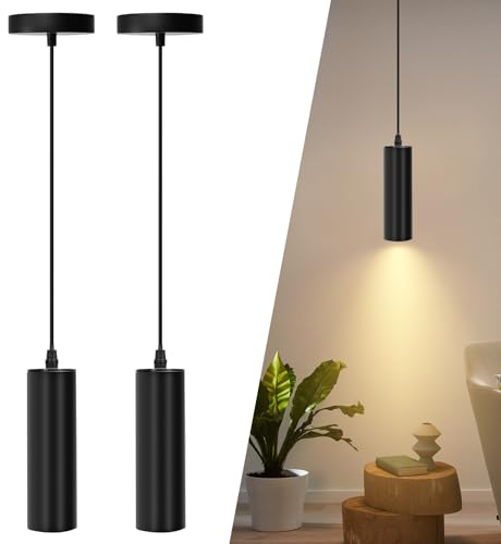 Aigostar Pendelleuchte,Schwarze Hängelampe aus Metall, Moderne zylindrische Pendelleuchte, 2 Stücke, Ohne Glühbirne(GU10)