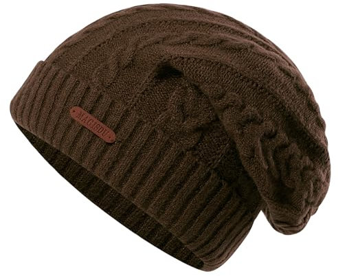 MAGISDU Mütze Damen Winter Wintermütze Merino Wollmütze Lang Beanie Strickmütze Mit Wollfutter Thermo Gefütterte Warme Grobstrick Slouch Hat