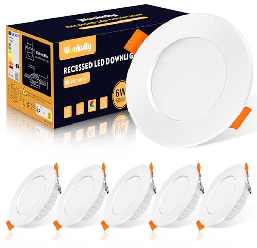 LED Einbaustrahler 230V, 6W Flach Deckenstrahler, LED Spot IP44, Neutralweiß 4000K Deckenspots, 600LM, 68-80mm EinbauØ, Bad Einbauleuchten für Badezimmer, Küche, Wohnzimmer, Flur, 6er Set