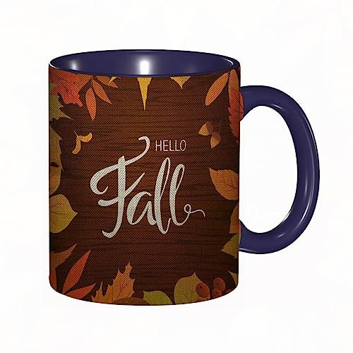 RFSHOP Coffee Mug Hello Autumn Nature Seasonal Autumn Leaves Birch Bouquet Branches Leaves 11Oz Ceramic Tea Cup with Handle for Home Office Christmas Birthday