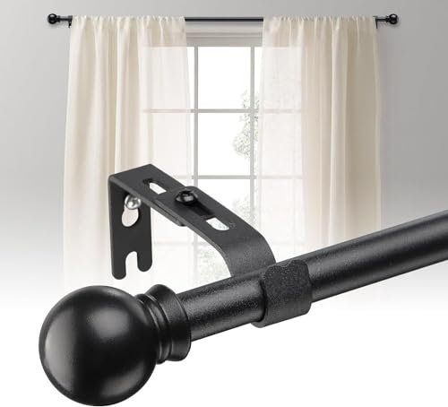 DAKEPOLE Tringle à rideaux extensible 70-304 cm - Noir mat 16 mm - Avec supports - Kit tringle à rideaux stable pour chambre à coucher, salon, cuisine