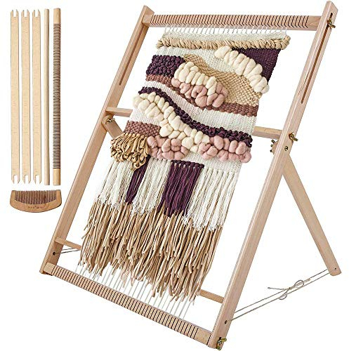 GUYOS Webrahmen Strickliesel Für Erwachsene Kinder, Webstuhl Aus Holz Viereckig DIY Holz Webrahmen Set Strickstuhl Handarbeits Holzspielzeug Idea für Anfänger (64 x 50 x 3cm(Für Erwachsene))