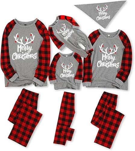 IFFEI Ensemble de pyjama de Noël en forme de bois de cerf, haut à manches longues et pantalon plaid, gris, M
