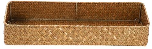 Tolida Cesta de almacenamiento de jacinto de agua tejida, cesta de algas marinas naturales para almacenamiento, cesta de mimbre para baño, tanque de agua de inodoro 42 x 14 x 7 cm