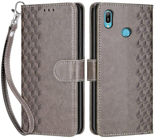 Handyhülle für Huawei Honor 8A / 8A Pro Klapphülle Wallet Würfel - Grau | 3 Kartenfächer & 1 Geldfach, Magnetverschluss, Ständerfunktion, robuste premium PU leder klapphülle für Huawei Y6 2019