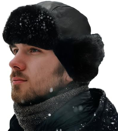 Clakllie Fliegermütze Pilotenmütze mit Kunstfell Pelz Ohrenschützer Winter Warm Bombermützen Skimütze,Winddicht Trappermütze Trooper Cap Ohrenklappen Jagdmütze Uschanka Russische Russische Mütze Black