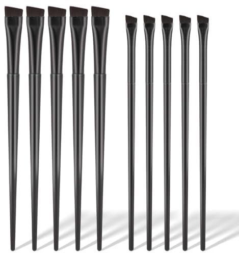 Lot de 10 pinceaux plats pour application de sourcils, pinceau biseauté à sourcils, pinceau eyeliner biseauté, pinceau eyeliner ultra fin biseauté, pinceau de maquillage pour fard à paupières
