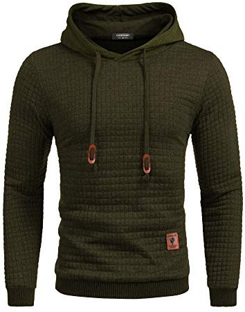 COOFANDY Slim Fit Hoodie Herren Waffle Kapuzenpullover Hipster Gym Langarm Solid Plaid Pulli Armeegrün M