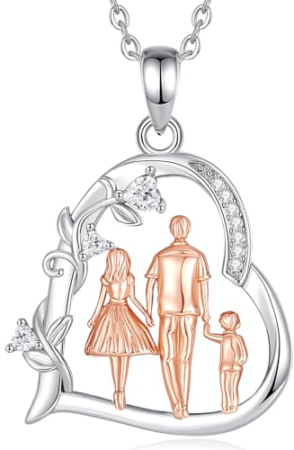 EUDORA Harmony Ball Herz Mutter Vater Sohn Kette für Damen S925 Sterling Silber, Mama Papa Sohn Halskette Anhänger Schmuck Muttertag Geschenk für Frauen Mutter Mama Mom Stiefmutter Ehefrau,18