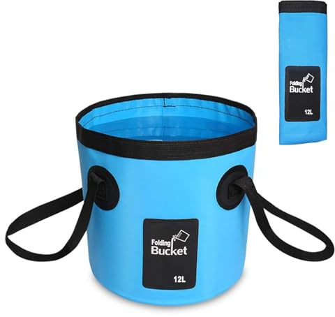 Hopfällbar hink, Multifunktionell hopfällbar hink på 12 L, Hopfällbar skål för utomhus, Fällbar diskbänk, Campinghink för vandringsresor, Robust lätt, Sparar utrymme, Blå