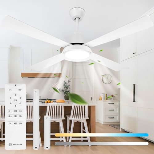 Aigostar Ventilador de Techo con Luz LED Lampara Ventilador Techo Ultra Silencioso con Mando a Distancia, Motor DC Reversible, CCT 2700K-6500K, Regulable, 6 velocidades, Ø132cm