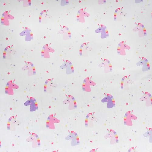 Baumwoll-Stoff Sterne/Einhorn ab 1m Kinderstoff Kindermotiv Popeline Fahnentuch Oeko-Tex Meterware, Motiv:Einhorn weiß