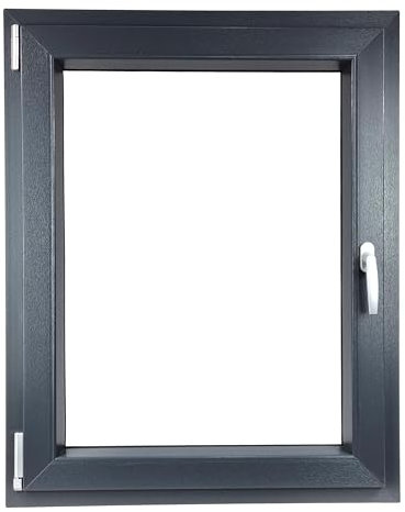 ALUCON Kellerfenster 400x600 mm – Fenster 40x60 cm – Kunststofffenster Innen Anthrazit/Außen Anthrazit – Flügelfenster DIN Links