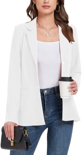 MINTLIMIT White Blazer for Women UK Formal Button Lapel Open Front 2025 Long Sleeve Office Jackets Blazer Suit