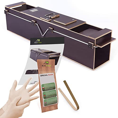 EcoTraps Marderfalle Lebendfalle 120cm - Wasserdicht Holz Marder Lockmittel Lebendfalle Ratte - Marderabwehr aus Marderfalle mit Zange, Folienhandschuhe, Köder und Gebrauchsanweisung
