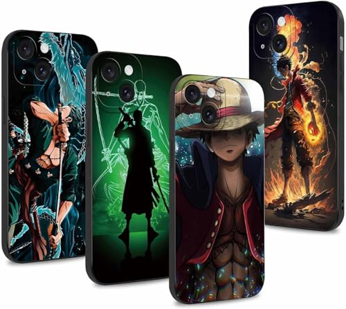 PBNDJVG 4 Stück Handyhülle für iPhone 16 pro Hülle 6.3'' Anime Zoro Gear 5 Sun God Nika Manga Muster Design Case Kameraschutz Schutzhülle TPU Silikon Weich Ultra Dünn- 02