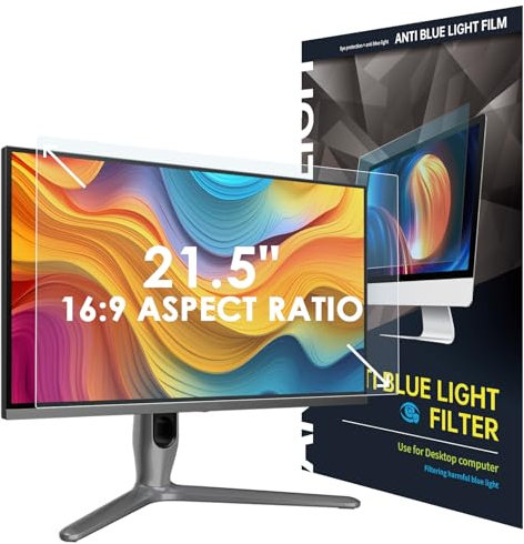 SOPPY 21.5 Inch Blue Light Blocking Screen Protector, Screen Film for Monitor, Removable Anti Blue Light Filter for 16:9 Aspect Ratio Computer, Easy on/off, Eye Protection
