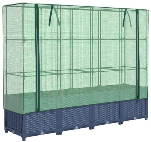 vidaXL Hochbeet mit Gewächshausabdeckung Rattanoptik 160x40x138 cm