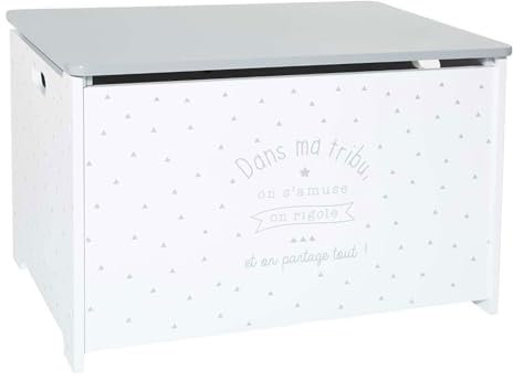 WELL HOME - Baúl infantil para juguetes en color blanco y gris 58 x 37,5 x 38cm