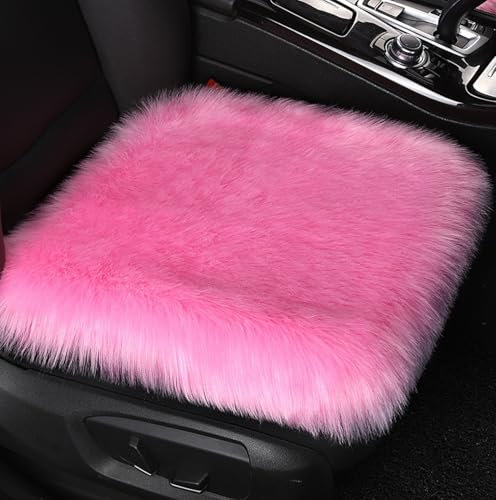 champracer Lammfell Sitzkissen,Plüsch Autositzbezug, Auto Kunstfell Sitzauflage, Langes Winter Warme Sitzkissenbezug, Universell für Autositz, Bürostuhl und meisten Stühle (Dunkelrosa)
