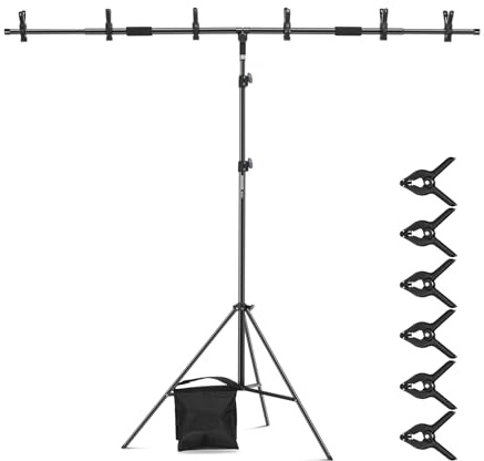 NEEWER 6,8x8,8Fuß T förmiger Hintergrund Ständer, Keine Montage integrierter T Backdrop Stand mit 6 Federklemmen, Sandsack, Tragetasche, Verstellbarer Stativständer für Studio Videofotografie, NK005
