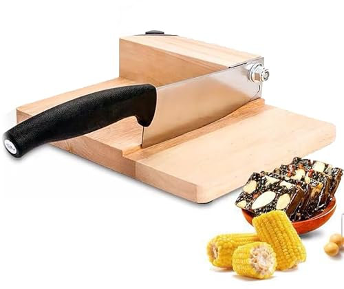 Slicer, Jerky Cutter, Stainless Steel Professional Butcher Chopper Blade, Wood Base, for Deli Bacon Ham Sausage Fruits Vegetables Herb Ginseng Pastry