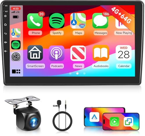 4G+64G Android Autoradio für Toyota Auris 2006-2011 mit Wireless Carplay Android Auto Mirrorlink, Hodozzy 10 Zoll Touchscreen Autoradio mit Navi Bluetooth WiFi DSP/EQ FM/RDS Radio + Rückfahrkamera