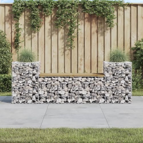 Gecheer Garden Bench Gabion Baskets Bencn Chair Garden Mesh Wire Cages Garden Outdoor Chair with Gabion Design Gabion Design 183x41x60.5 cm Impregnated Wood Pine