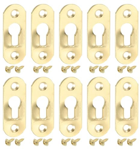 sourcing map 40Pcs Keyhole Picture Frame Hangers, 37x14mm Heavy Duty Metal Keyhole Hangers Plates Metal Hanging Brackets with Screws for Mirrors, Pictures, and Photo Frames, Gold