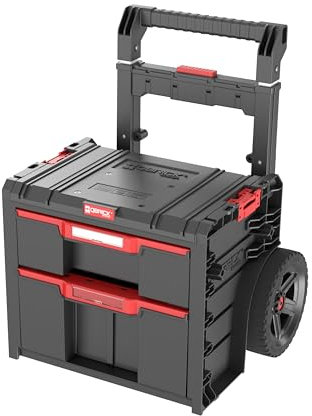 Qbrick System Werkzeugwagen Pro Cart 2.0 Plus Drawer 2 Black Werkzeugtrolley Werkzeugkoffer mit 2 Schubladen Robust Werkzeugkasten Modular