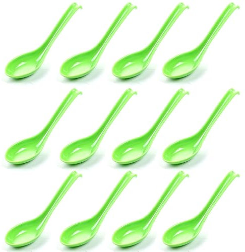 12 cucharas de sopa de fideos ramen, cucharones de sopa verdes, cucharas de sopa resistentes y duraderas, cuchara asiática fácil de limpiar, apta para lavavajillas
