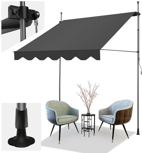 AXT SHADE Store Banne Manuel Rétractable Résistant avec Manivelle Marquise de Terrasse Store Balcon pour Patio sans Percement,Auvent Téléscopique Hauteur et Inclinaison Réglable-200cm Gris Foncé