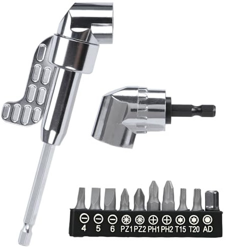Snorthy 2Pcs 105 Degree Right Angle Drill Screwdrivers Bit Set, 1/4-inch Hex Shank Right Angled Screwdriver Drill Bit Holder Extension with 10 PCS Quick Change Hex Screwdriver Bits
