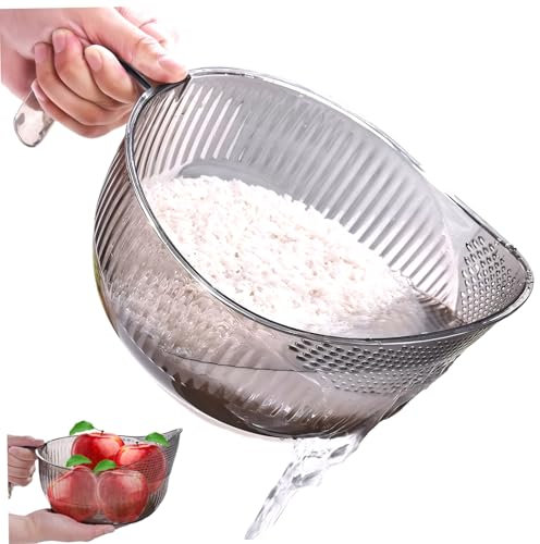 Rice Strainer Bowl, 5 x 9 Lightweight Multi Functional Rice Washing Basket with Side Drainers Colander for Fruits and Vegetable Kitchen Tools