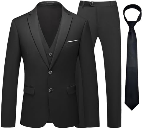 KUDMOL Herren Anzug 3-teiliger Zwei Knöpfe Business Smoking mit Krawatte | Klassischer taillierter Anzug mit Blazer, Weste und Hose für Büro, Hochzeit und formelle Abendessen