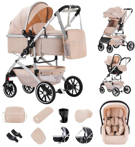 Zkiprm Kinderwagen 3 in 1 Kombikinderwagen Reisesysteme mit Babyschale, bis 22 kg, Zusammenlegbar Buggy, Aluminium Rahmen, Moskitonetz/Regen Abdeckung/Mama Tasche Enthalten, 0-4 Jahre Weiß