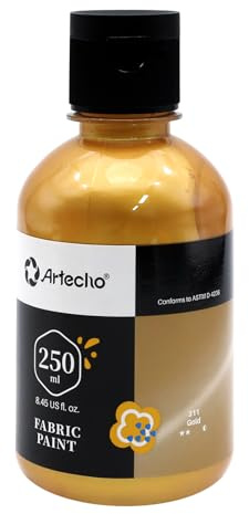 Atecho Gold Textilfarbe waschmaschinenfest, waschfeste Stoffmalfarben (250ml) in Flaschen, wasserfeste Stofffarben für T-Shirt, Schuhe, Jeans, Tasche, Kleidung