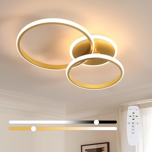 Mckalen LED Deckenleuchte Gold Dimmbar, 42W 4725LM Runden Deckenlampe mit Fernbedienung 3000K-6500K, Modern LED Deckenbeleuchtung Dimmbar für Schlafzimmer Wohnzimmer Küche Esszimmer, 56CM