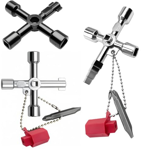 JoyEcho Set de 3 Clé Universelle Triangle, Universelle Multifonction 4 Voies pour Poubelle, Armoire Electrique, Boîtier Compteur, Coffret de Compteurs d'eau, Clés Techniques Professionnelles