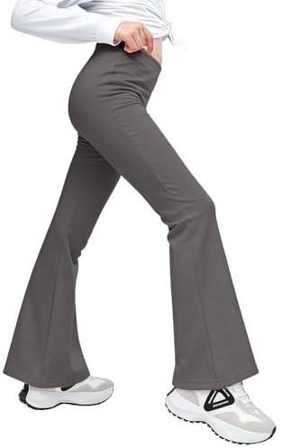 Mayoii Girls Flared Leggings, High Waisted Tummy Control Yoga Pants with Breathable Stretch for School or Dance (UK, Age, 12 Years, 13 Years, Regular, Grey)